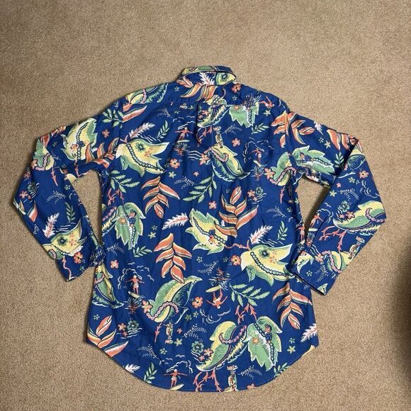 Ralph Lauren Polo Oxford Button Down Shirt Blue Floral Hawaiian Tropical Size M - Picture 7 of 7